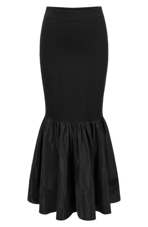 Shop Staud Hawthorne Mixed Media Ruffle Hem Skirt In Black