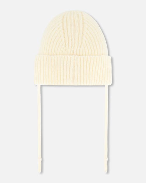 Deux Par Deux Baby Girl's Mid-season Knit Hat With Strings Off White In Whisper White