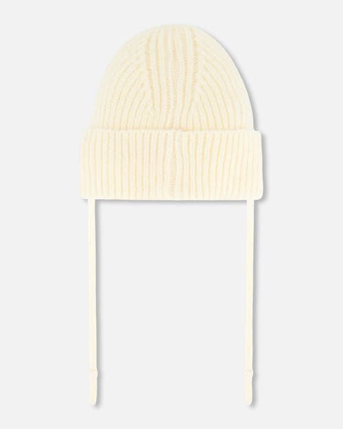 Shop Deux Par Deux Baby Girl's Mid-season Knit Hat With Strings Off White In Whisper White