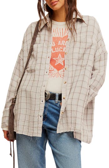 Free People Cardiff Plaid Texture Shirt In Misty Lilac Combo