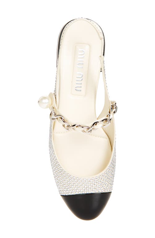 Shop Miu Miu Imitation Pearl Crystal Embellished Slingback Sandal In White/black