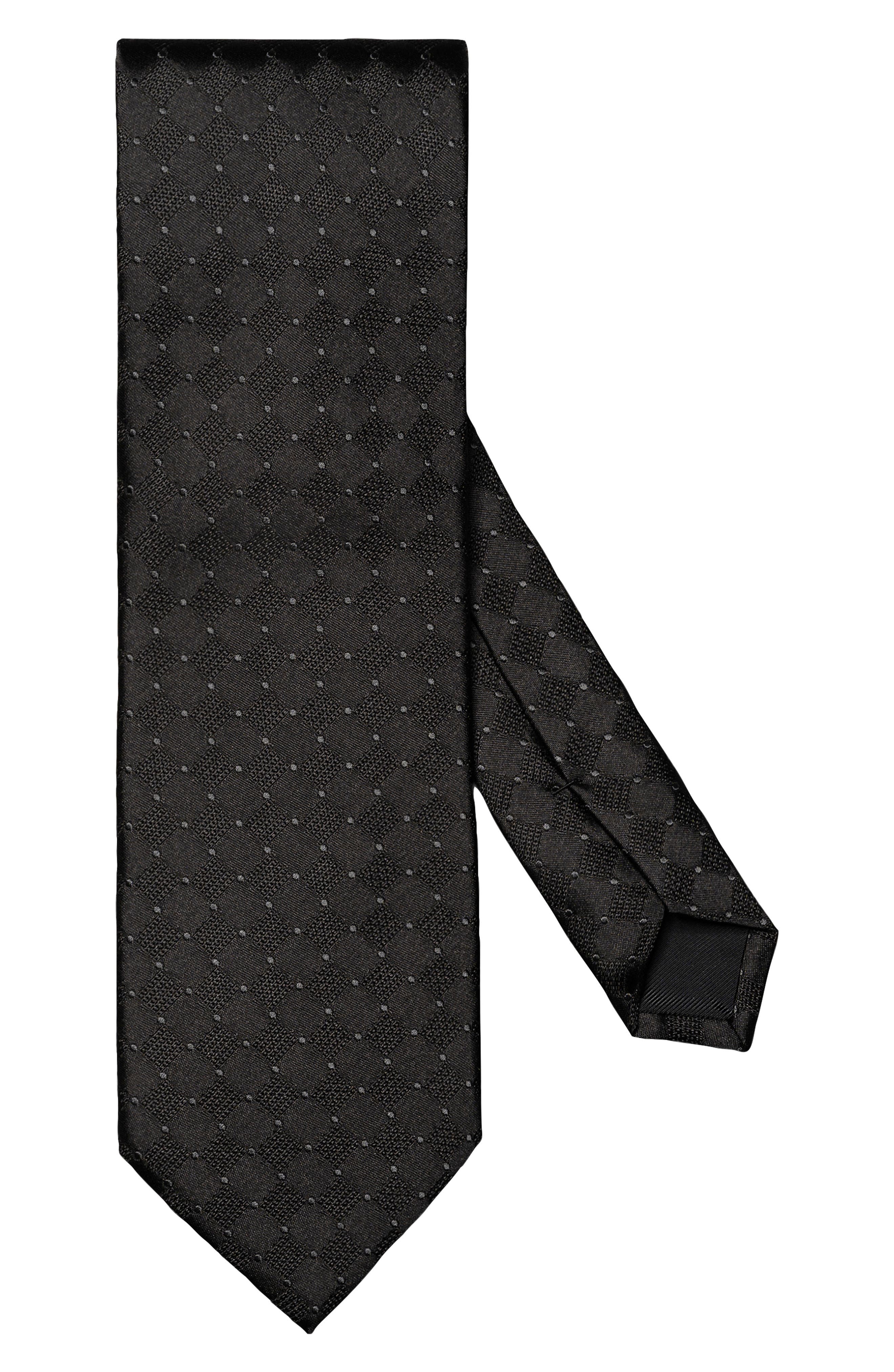 Eton Check Textured Solid Black Silk Tie 