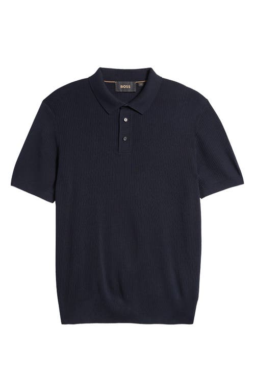 Shop Hugo Boss Boss Darco Rib Silk & Cotton Polo In Dark Blue