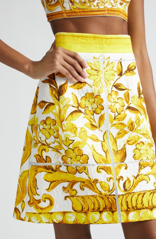 Shop Dolce & Gabbana Dolce&gabbana Majolica Print Brocade Skirt In Hg3tn Mix Maiolica Giallo