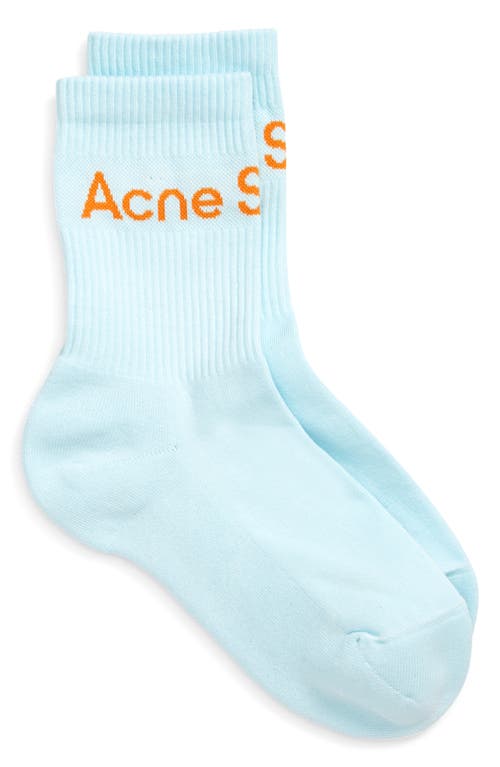 Acne Studios Ribbed Logo Jacquard Socks in Light Blue/Orange