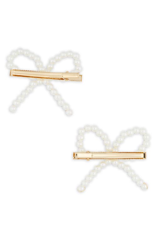Capelli New York Kids' 2-pack Imitation Pearl Bow Hair Clips In Gold Combo