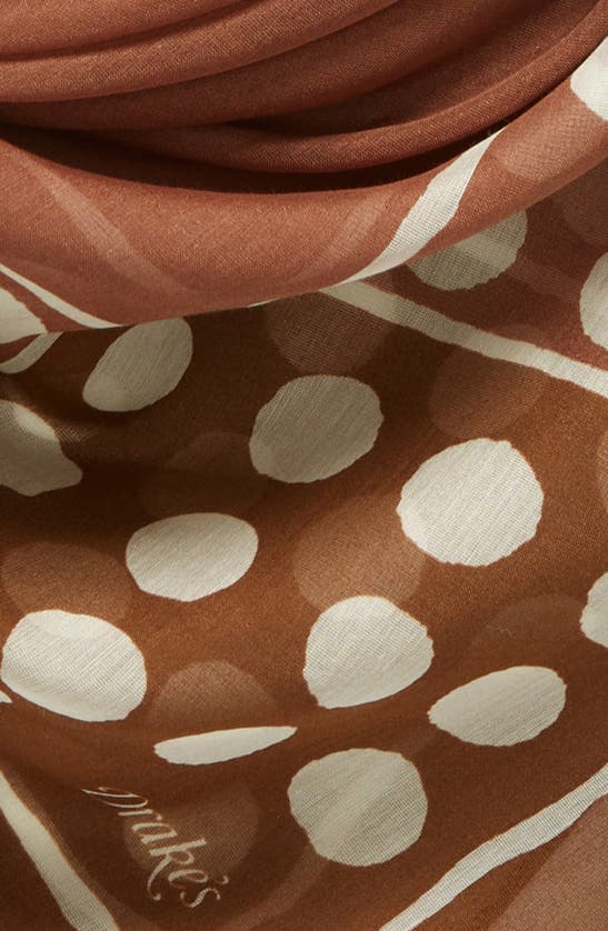 Shop Drake's Spotted Border Print Cotton & Silk Bandana In Brown