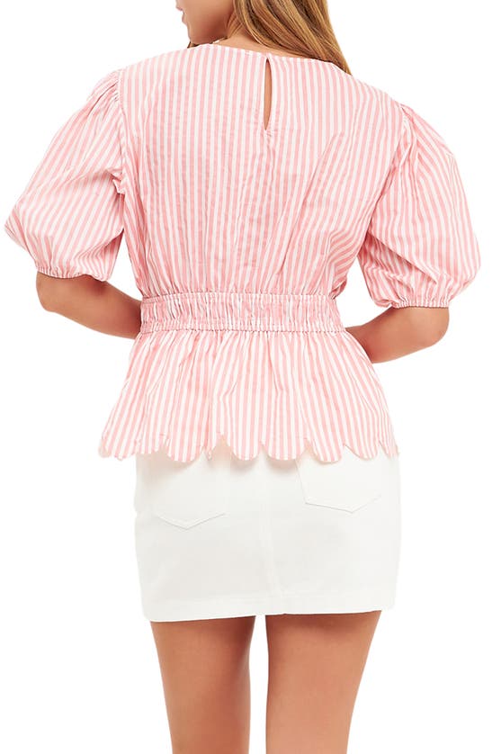 English Factory Stripe Puff Sleeve Peplum Top In Pink Stripes