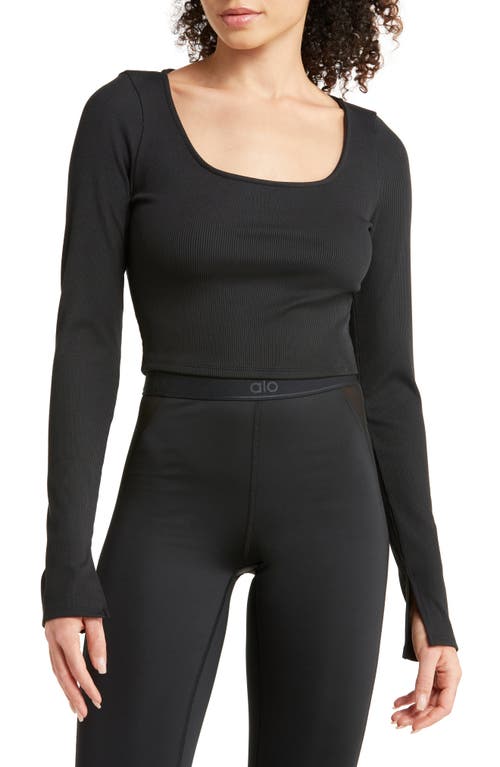 Long Sleeve Alosoft Rib Crop Top in Black at Nordstrom, Size Medium