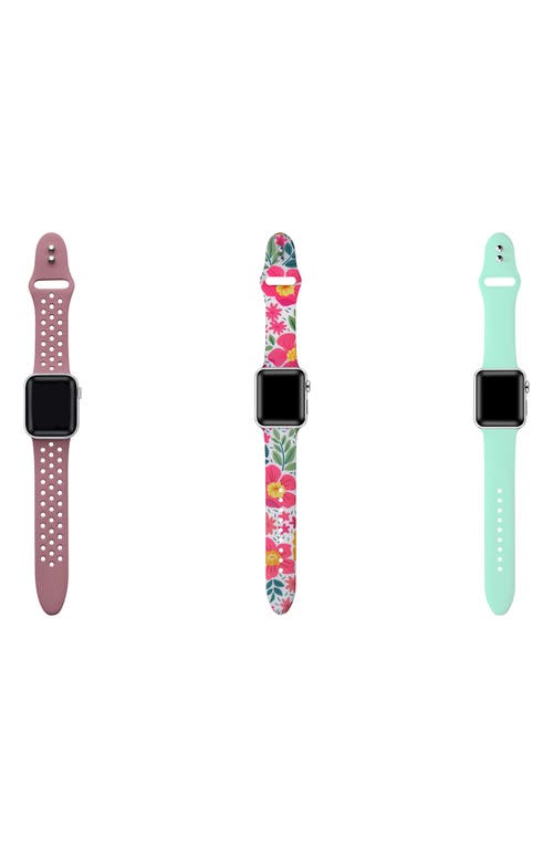 Shop The Posh Tech 3-pack Silicone Apple Watch® Watchbands In Brown/spring Floral/mint
