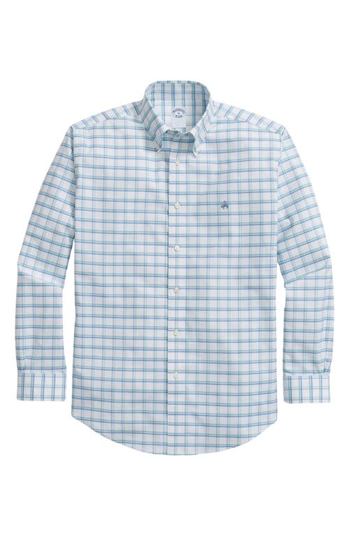 Brooks Brothers Regular Fit Check Non-iron Stretch Cotton Oxford Button-down Shirt In Blue/green