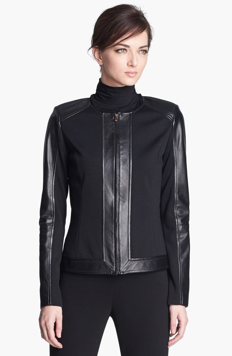 St. John Collection Leather Detail Milano Knit Jacket | Nordstrom