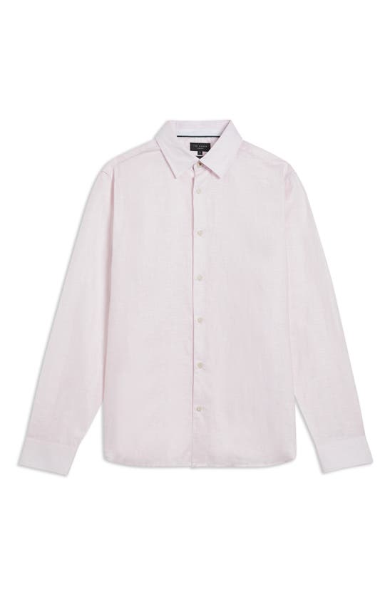 Shop Ted Baker Romeo Regular Fit Linen & Cotton Button-up Shirt In Mid Pink