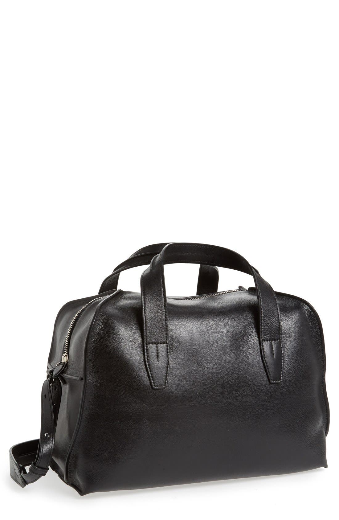 small leather duffel bag