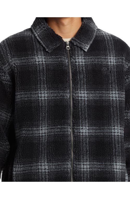 Shop Quiksilver Deck Plaid Fleece Zip Jacket In Mercury Sherpa Black