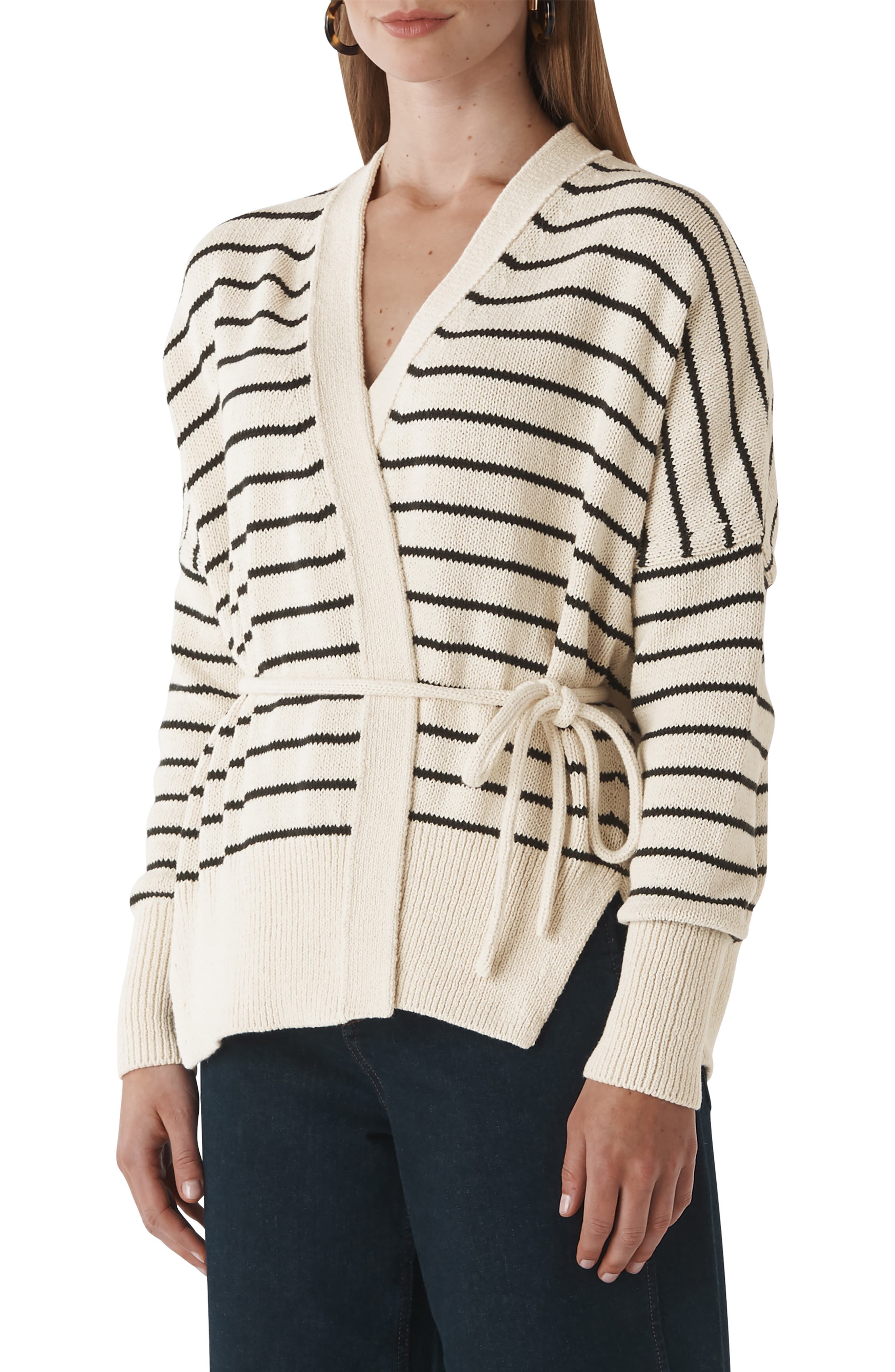 Whistles Stripe Tie Cardigan Nordstrom