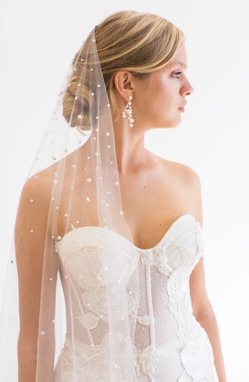 Shop Brides And Hairpins Brides & Hairpins Novalie Imitation Pearl & Crystal Veil In Ivory