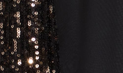 Connected Apparel Sequin Cape Sleevess Dress In Black/gold