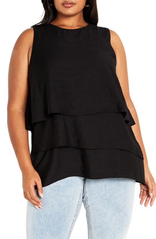 City Chic Briella Tiered Sleeveless Top In Black