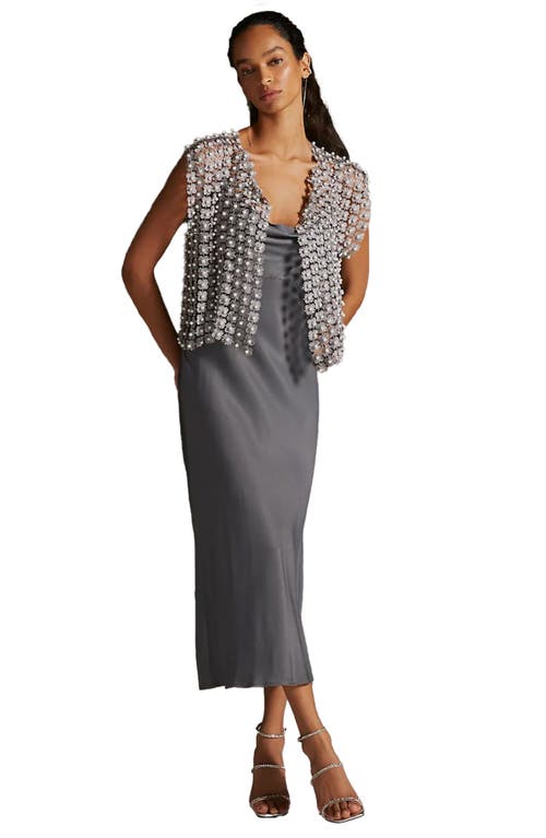 Shop Saachi Pearly Beaded Floral Lace Top In Grey