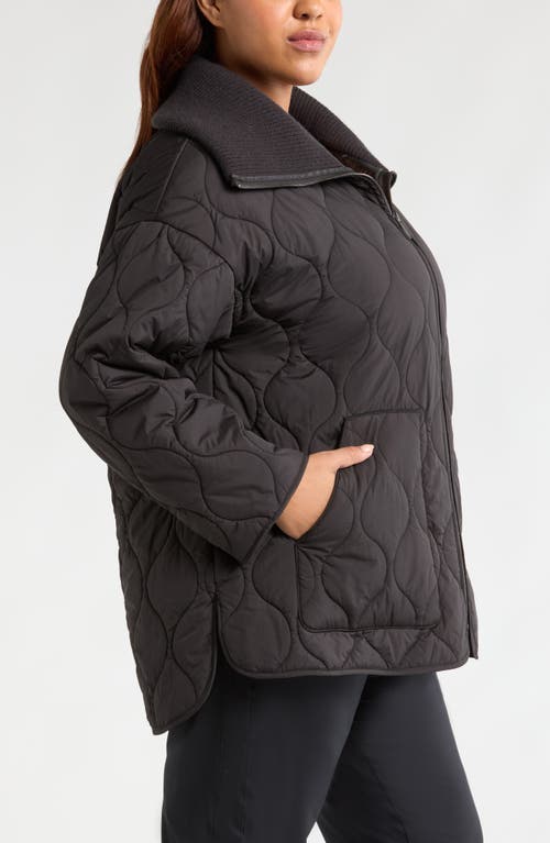 Shop Zella Rib Collar Quilted Jacket In Black