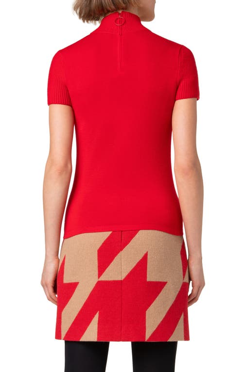 Shop Akris Punto Short Sleeve Wool Mock Neck Sweater In Lipstick