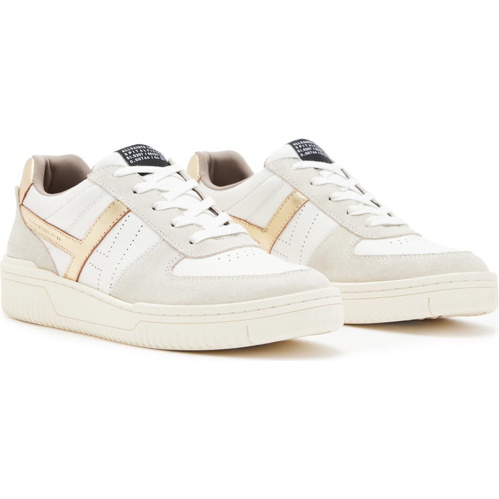 Allsaints Vix Low Top Trainer In White/gold