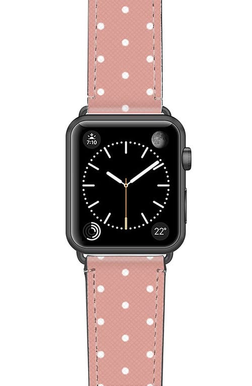CASETiFY Polka Dots Saffiano Faux Leather Apple Watch Band in Pink/White/Space Grey
