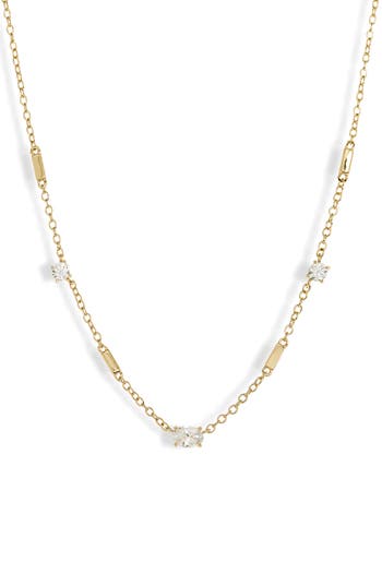 Leith Cz Station Necklace In Clear- Gold