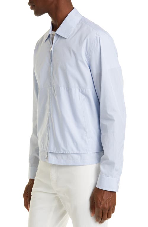 Zegna Trofeo Microstripe Comfort Fit Overshirt In White/light Blue