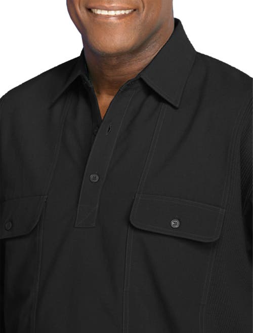 Harbor Bay By Dxl Long-sleeve Mesh Panel Banded-hem Shirt In Black
