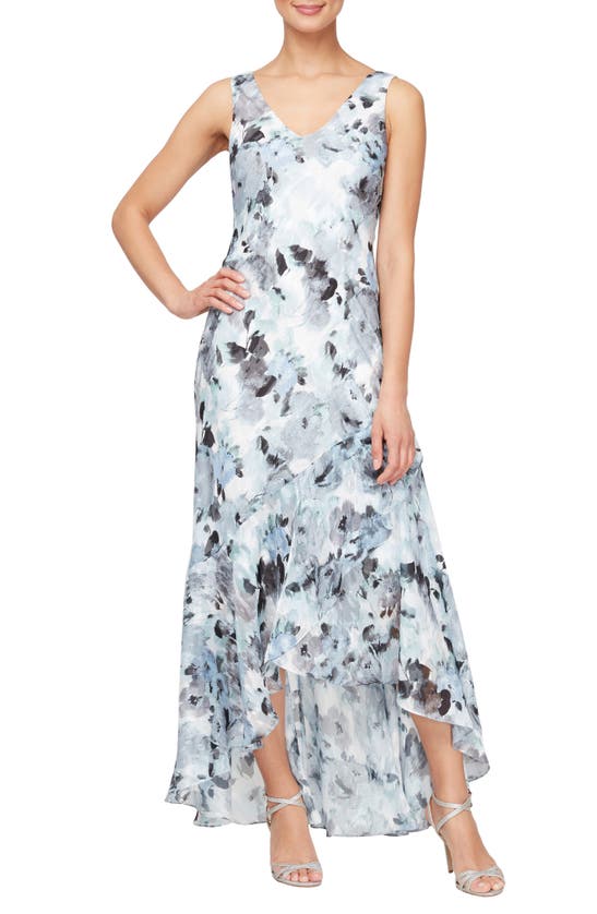 Shop Alex Evenings Print Sleeveless Gown With Jacket In Ivory Multi