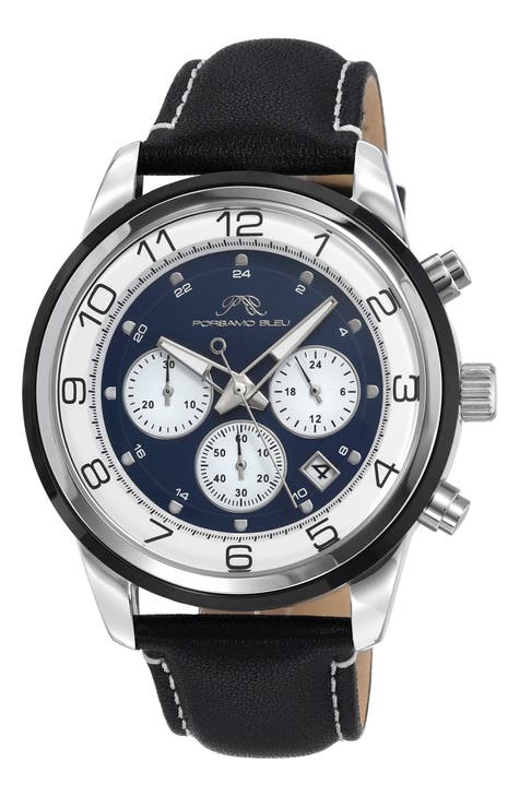 Men's Arthur Chronograph Leather Strap Watch, 44mm