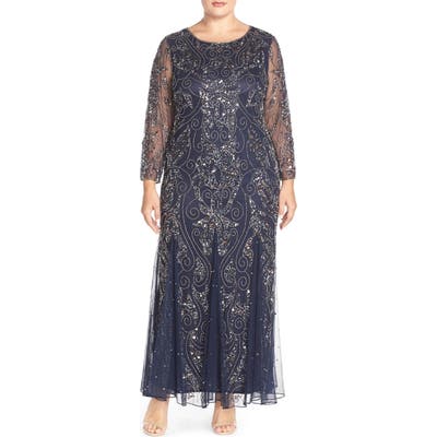 Plus Size Pisarro Nights Embellished Three Quarter Sleeve Gown