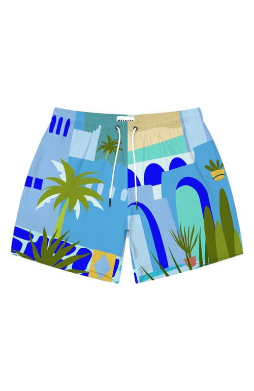 MAVRANS Moroccan Weekend Waterproof Performance Swim Trunks Blue Multi at Nordstrom,