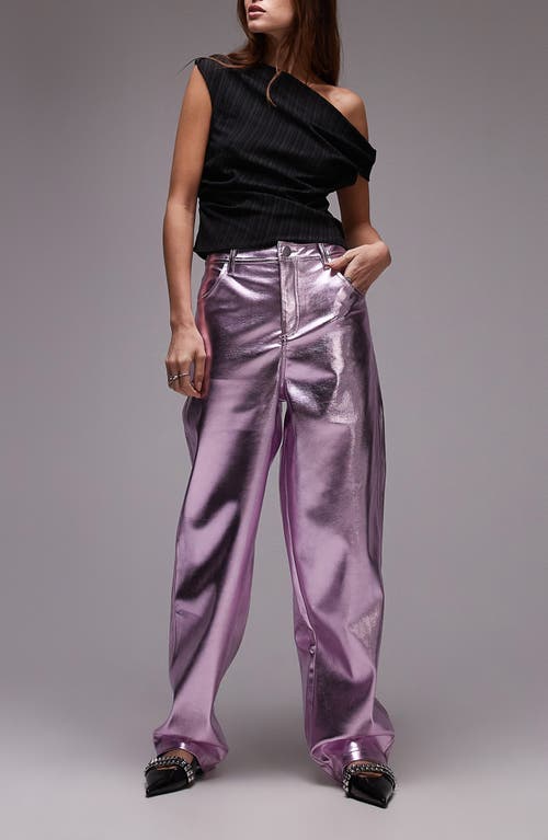 Shop Topshop Metallic Faux Leather Pants In Pink