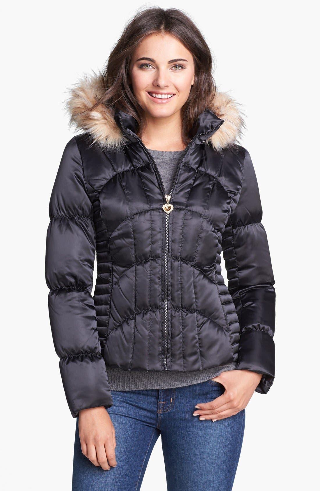 Betsey Johnson Hooded Jacket with Faux Fur Trim Only) Nordstrom