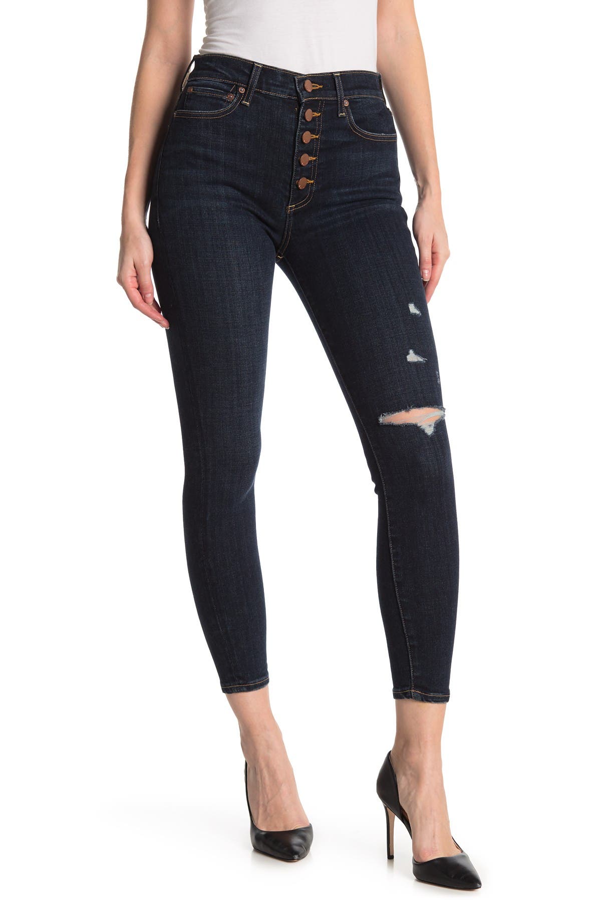 alice and olivia good high rise exposed button jeans