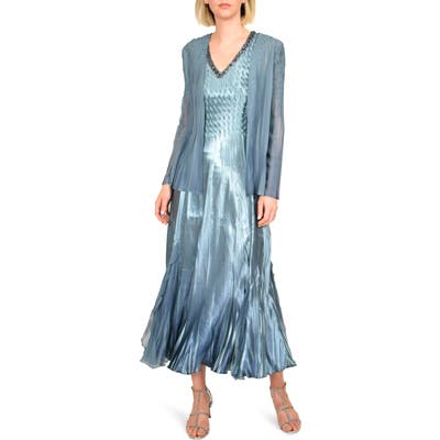 Komarov Embellished Midi Dress With Jacket, Blue/green