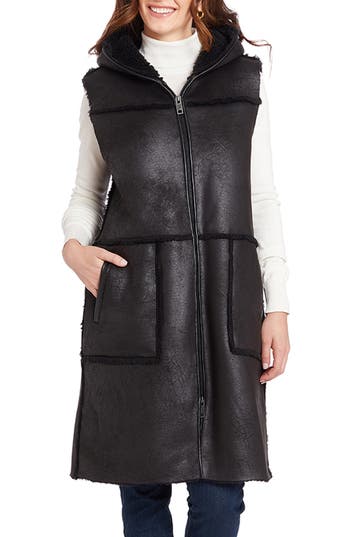 Frye Water Resistant Faux Leather & Faux Shearling Vest In Black