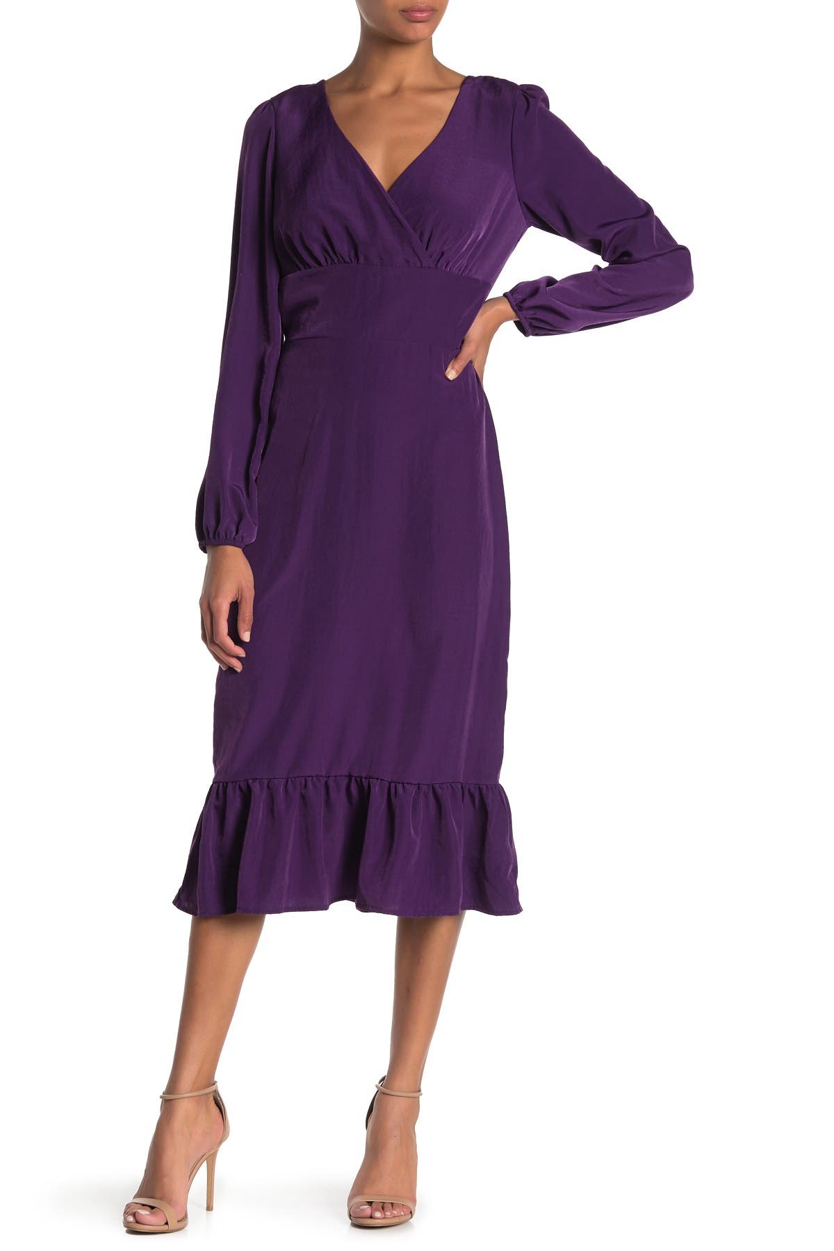 long sleeve ruffle midi dress