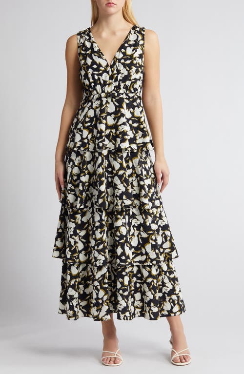 Floral Tiered Maxi Dress in Black- Ivory Shadowed Tropic