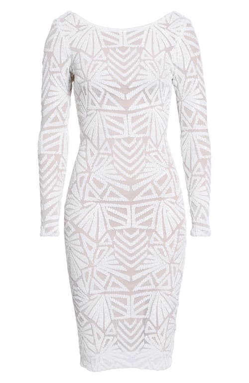 Shop Dress The Population Emery Long Sleeve Sequin Cocktail Dress In White/nude