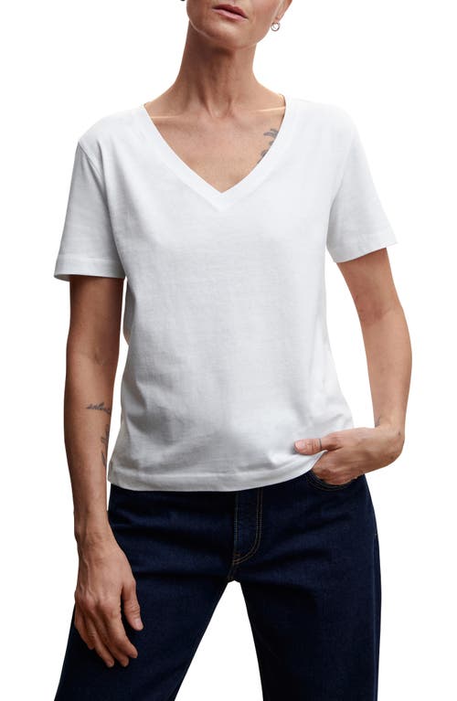 MANGO Essential Cotton V-Neck T-Shirt in White