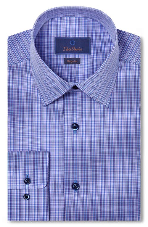 Shop David Donahue Regular Fit Check Cotton Poplin Dress Shirt In Blue/purple