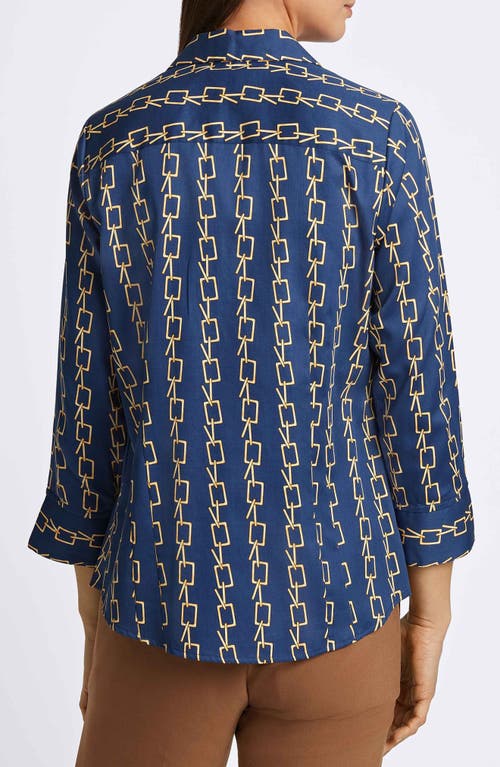Foxcroft Taylor Chain Stripe Cotton Button-up Shirt In Pacific Blue
