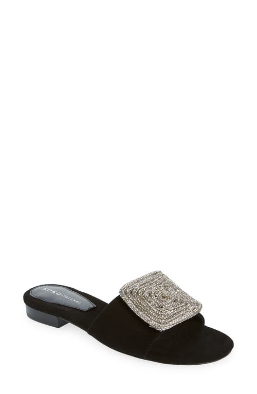 Dina Mismatched Slide Sandals in Black Suede