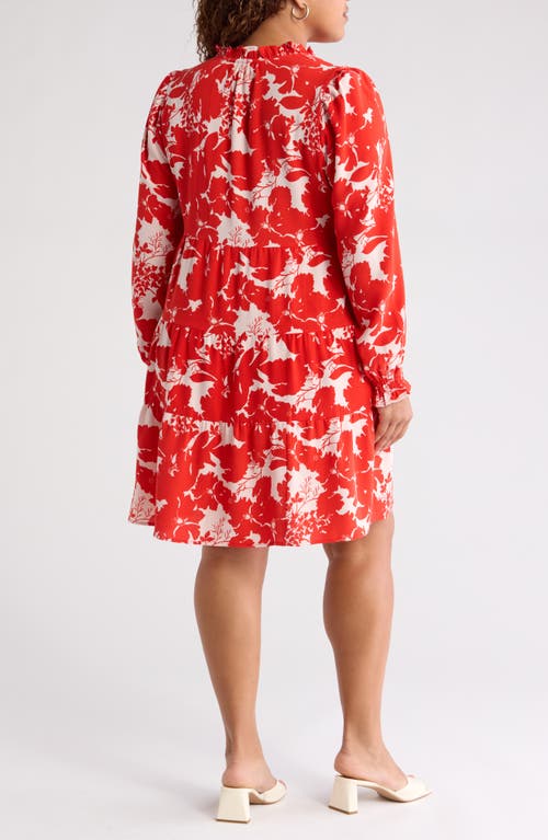 Shop Caslonr Caslon(r) Floral Tiered Long Sleeve Dress In Pink- Red Zinnia Floral