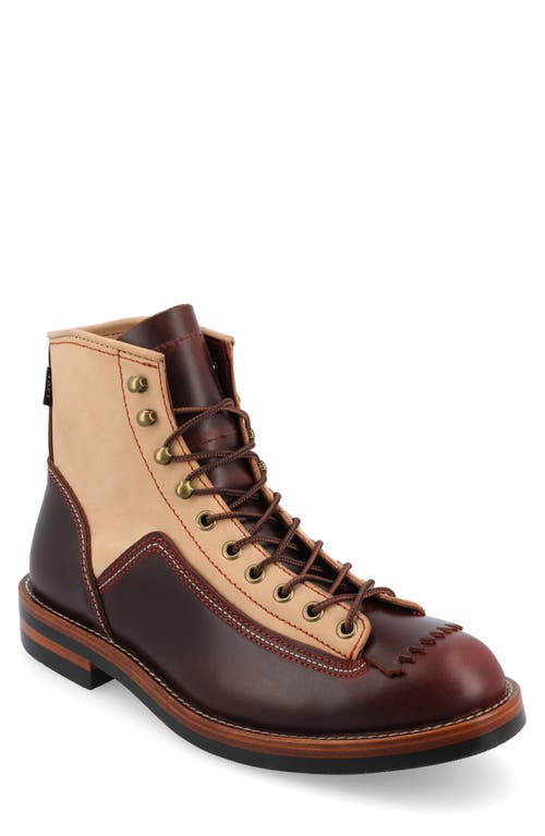 Leather Lug Sole Boot in Cherry/Cream
