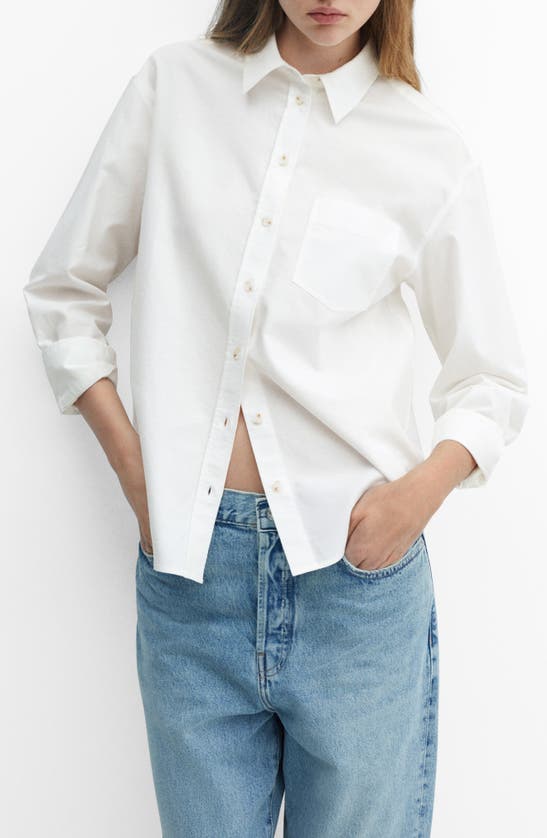 Shop Mango Cotton Button-up Shirt In Off White